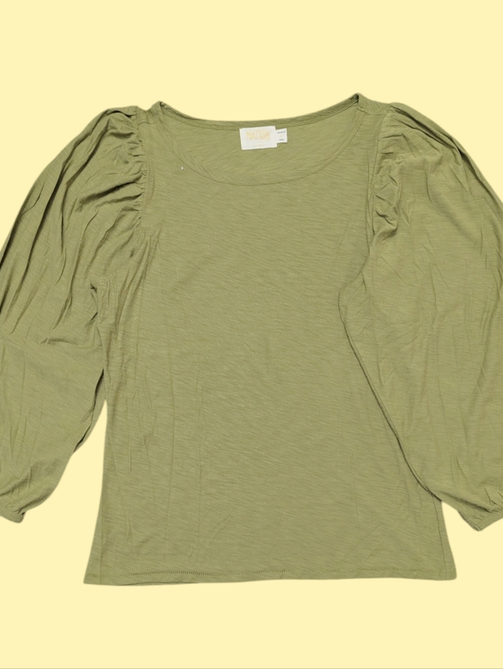 Nation LTD Womens Pima Cotton Cecilia Balloon Sleeve Tee Blouse Olive Size Small